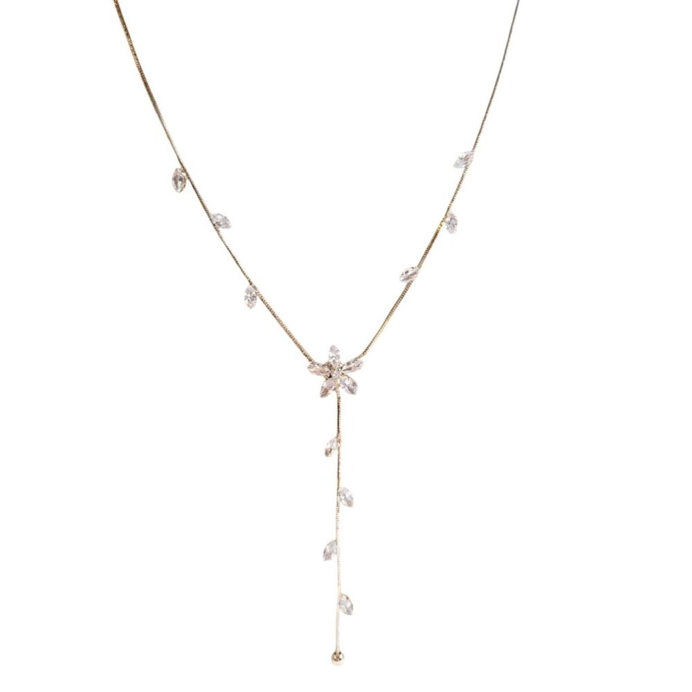 Lovisa Rose Gold Necklace with Crystal CZ Lotus Flower and Leaf Bridal Jewelry - Picture 5 of 11